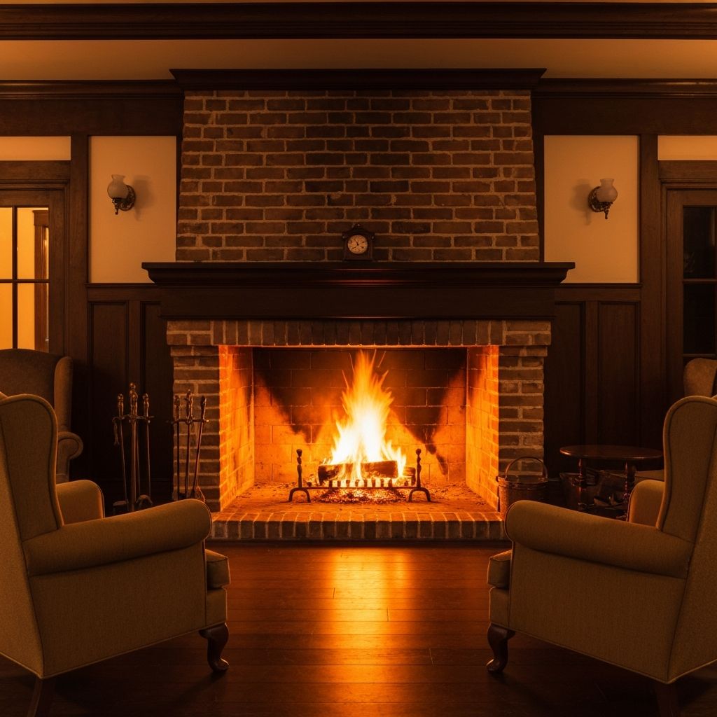 Traditional fireplace with warm glow